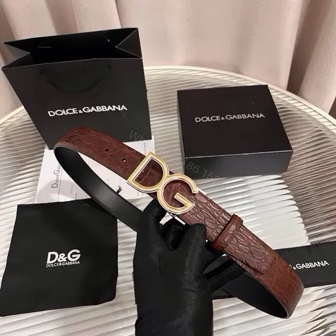 View 2 of Lux embossed crocodile belt with gold DG buckle
