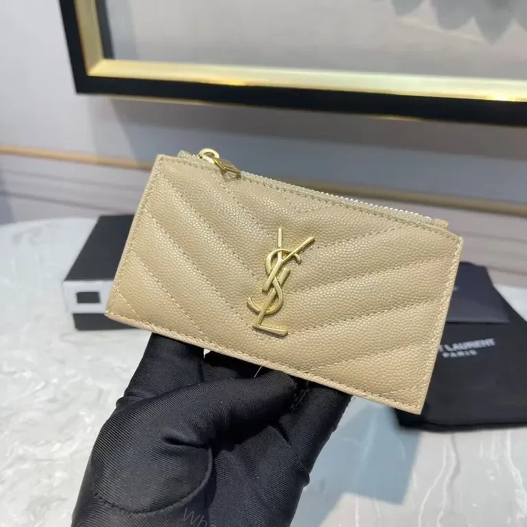 View 2 of Chic YSL-Influenced Quilted Compact Wallet - Nude Leather