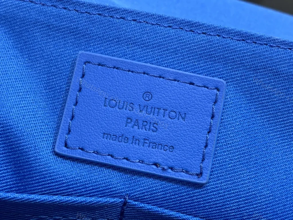 View 3 of Bold Blue Crossbody: Textured Leather, LV-inspired Monogram Bag