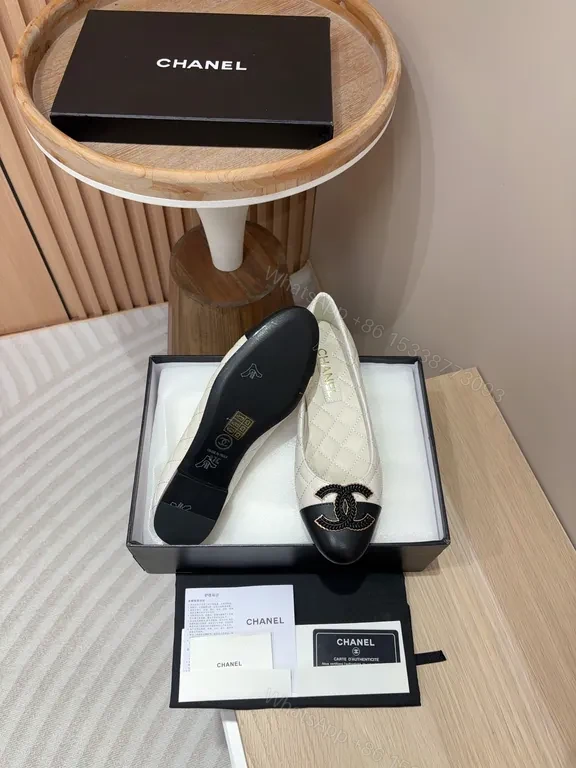View 8 of Chanel-Style Quilted Two-Tone Flats with Logo