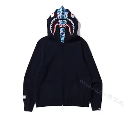 View 4 of BAPE ABC Camo Shark Wide Fit Full Zip Double Hoodie Navy