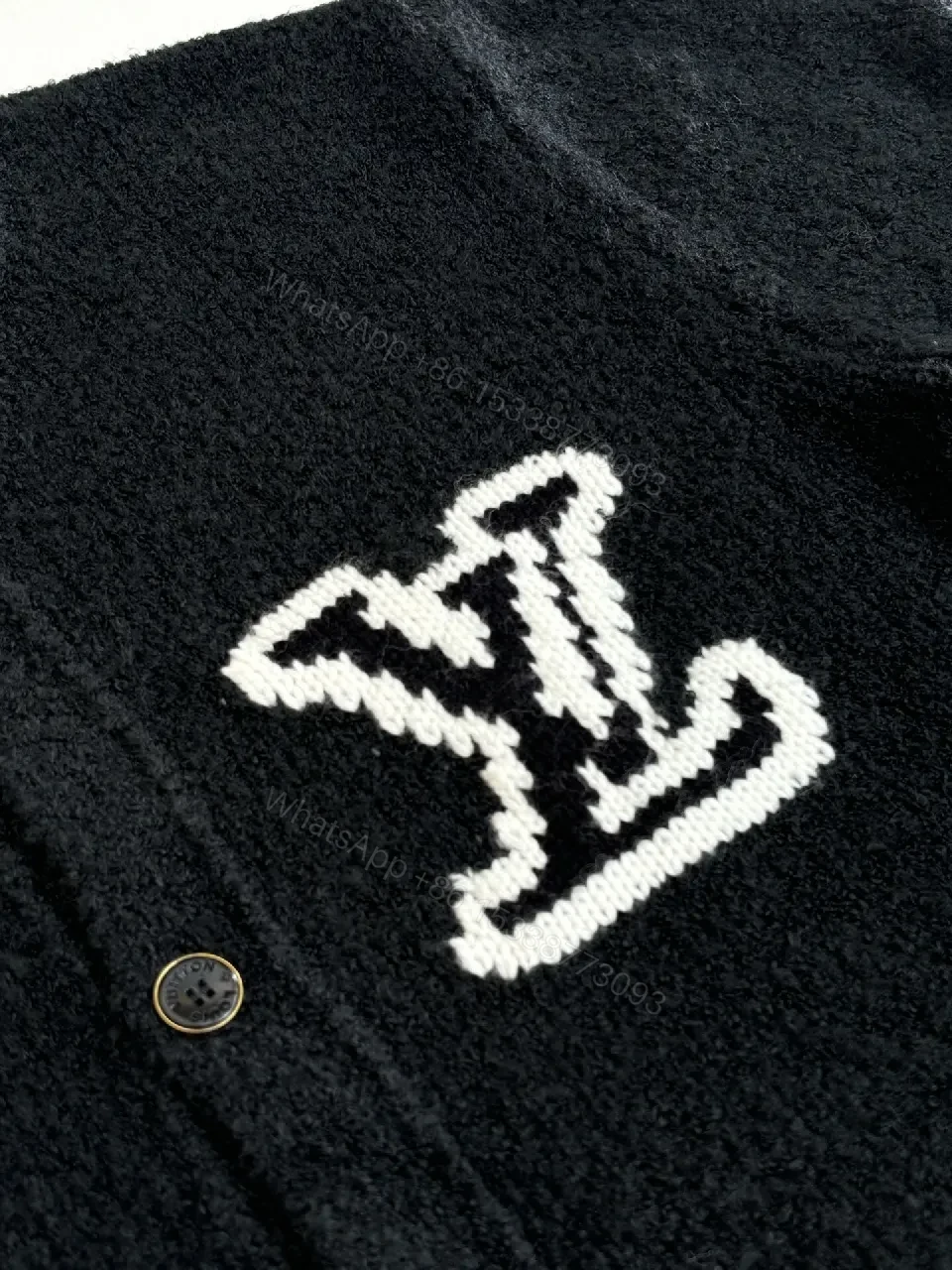 View 4 of Textured Bouclé Knit Cardigan - Subtle LV Logo, Versatile Warmth