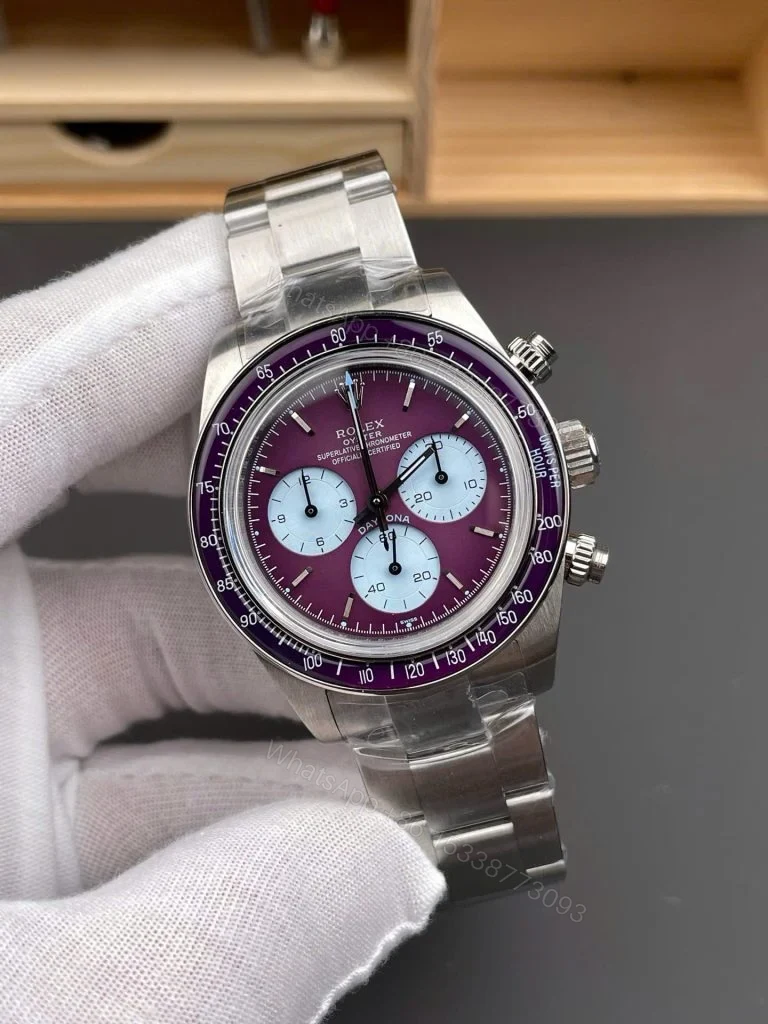 View 3 of Replica Rolex Cosmograph Daytona Yellow Gold Burgundy Dial 40mm