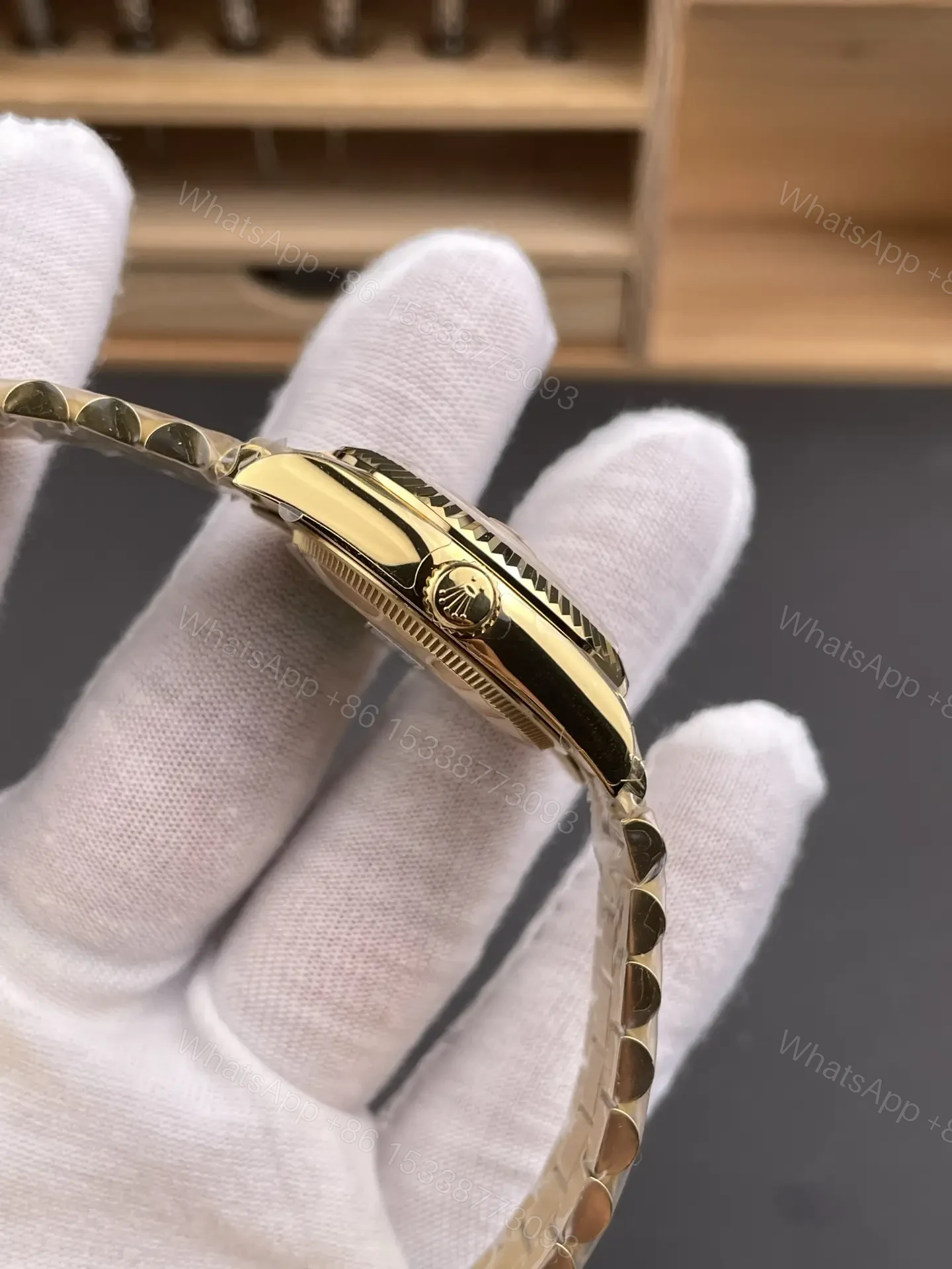 View 4 of Rolex Datejust 31 Yellow Gold Fluted President Champagne Diamond 178278-0018