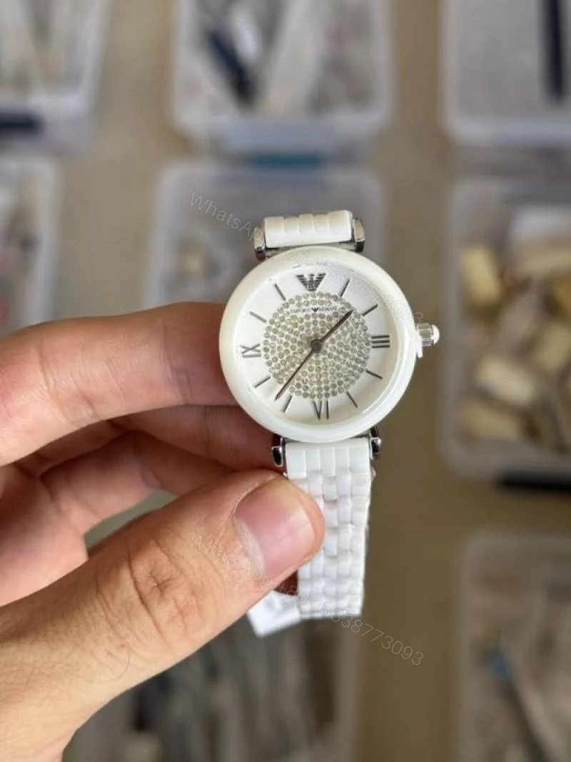 View 4 of First Copy Emporio Armani White Diamond Dial Watch For Women
