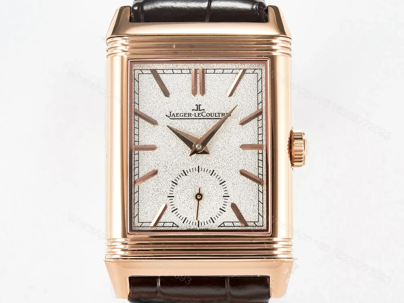 View 2 of Reverso Tribute Duoface Small Seconds RG MGF Best Edition White Spray Paint Dial on Black Leather Strap A854A