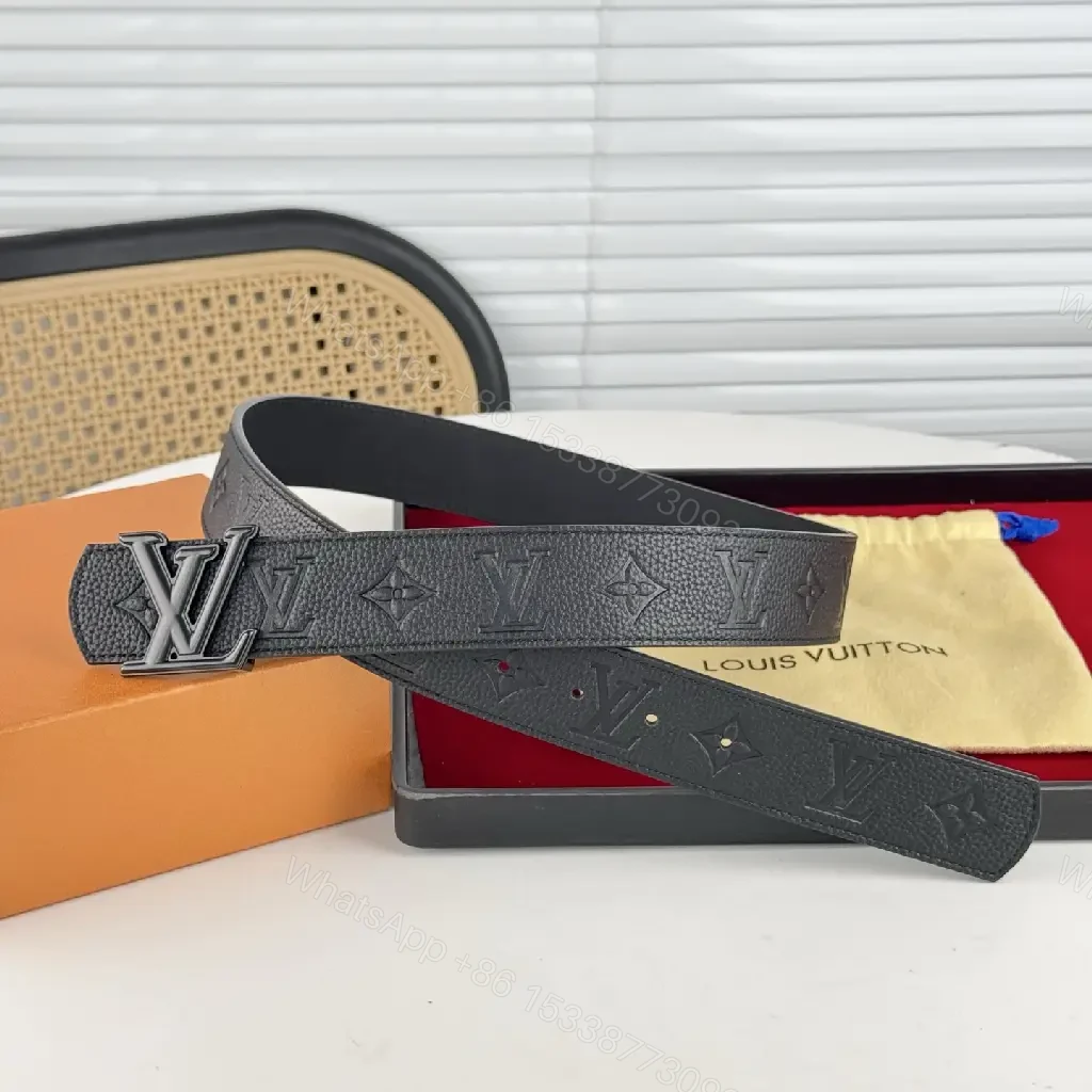View 3 of Black Leather Belt | Full-Grain | Minimalist Luxury | LV Monogram Accent | Belt