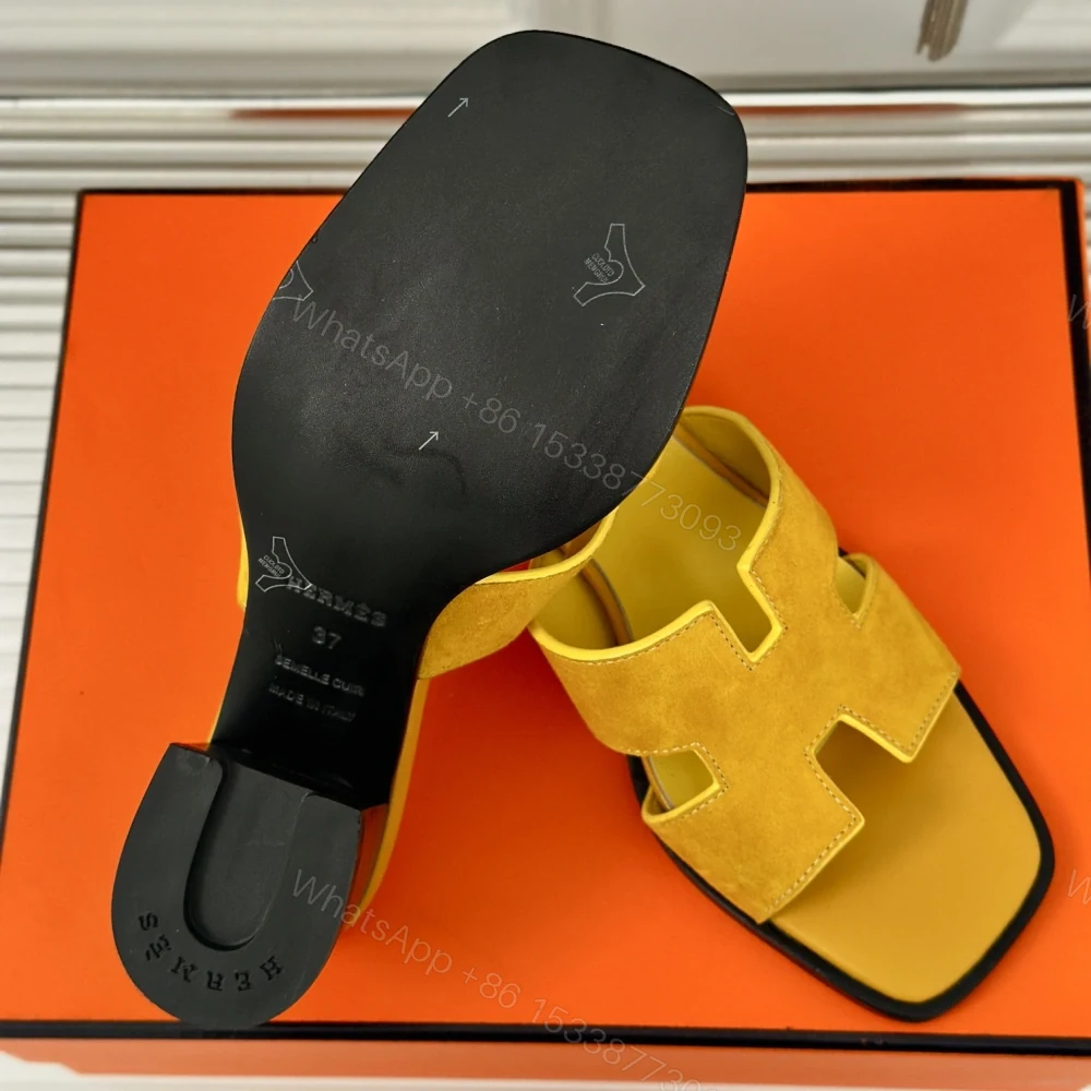 View 9 of 高仿Hermes*H241233ZCH經典H中踭拖鞋羊京面料黃色5CM免檢版
