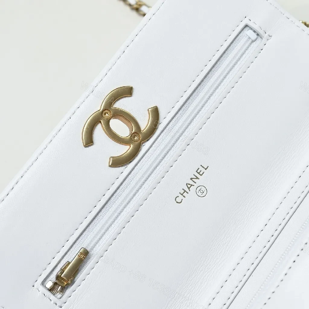 View 8 of Quilted White Crossbody: Luxury Chic, Gold Hardware Compact Bag