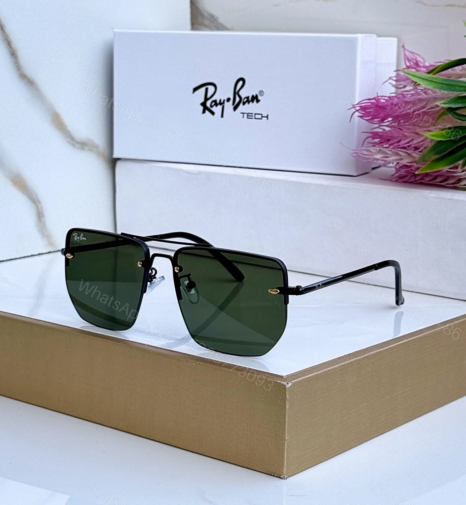 Ray-Ban Square Sunglasses Black-Grey Metal Frame — view 1