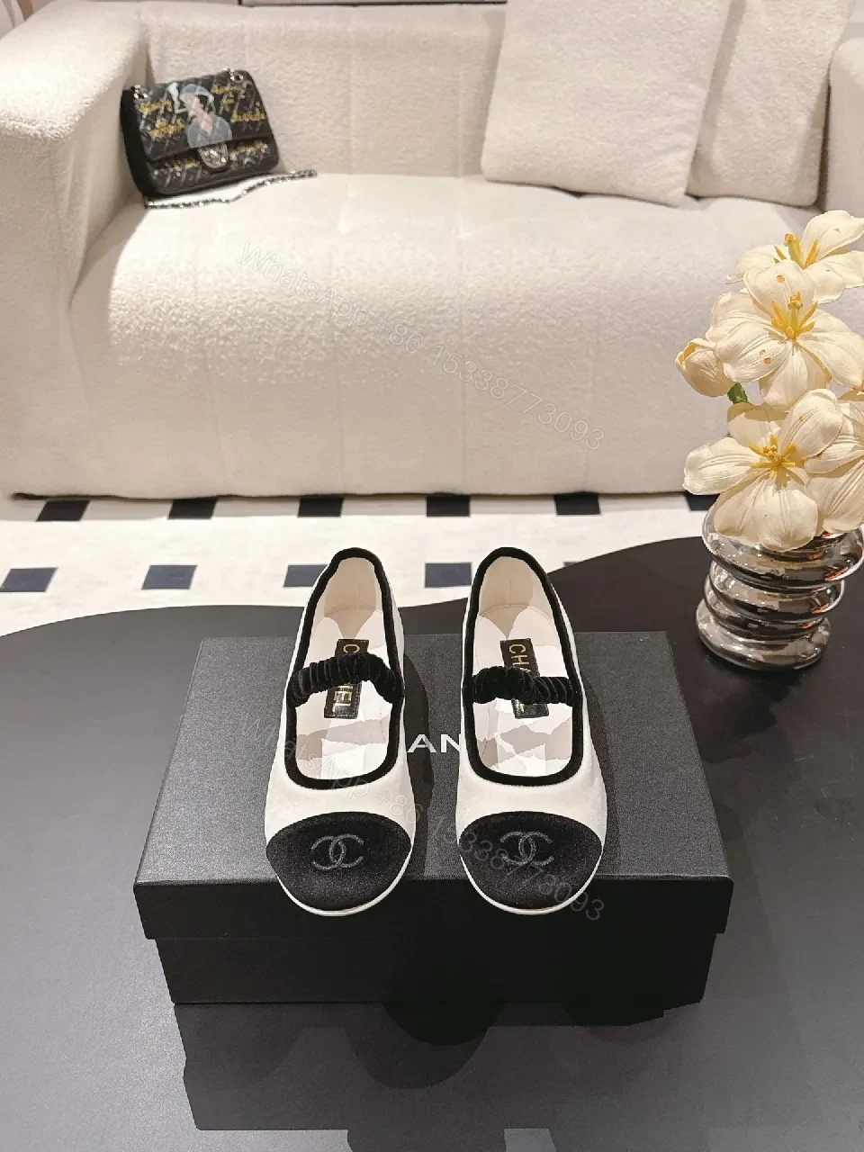 View 6 of Two-Tone Ballet Flats with Subtle Logo Embroidery, Slip-On Comfort