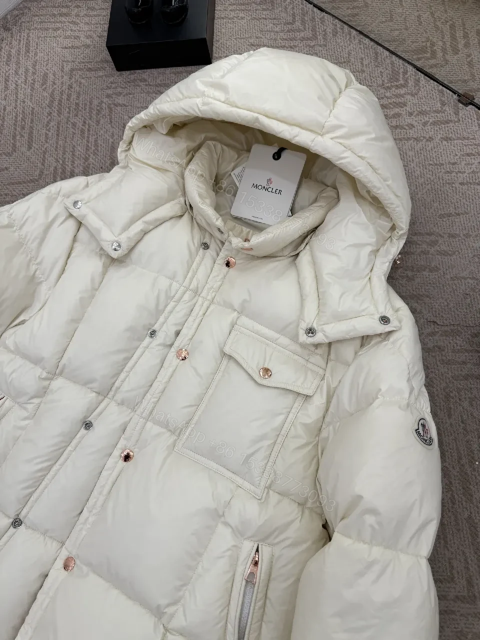 View 3 of Cream Quilted Puffer Jacket - Lightweight Warmth, Modern Lines