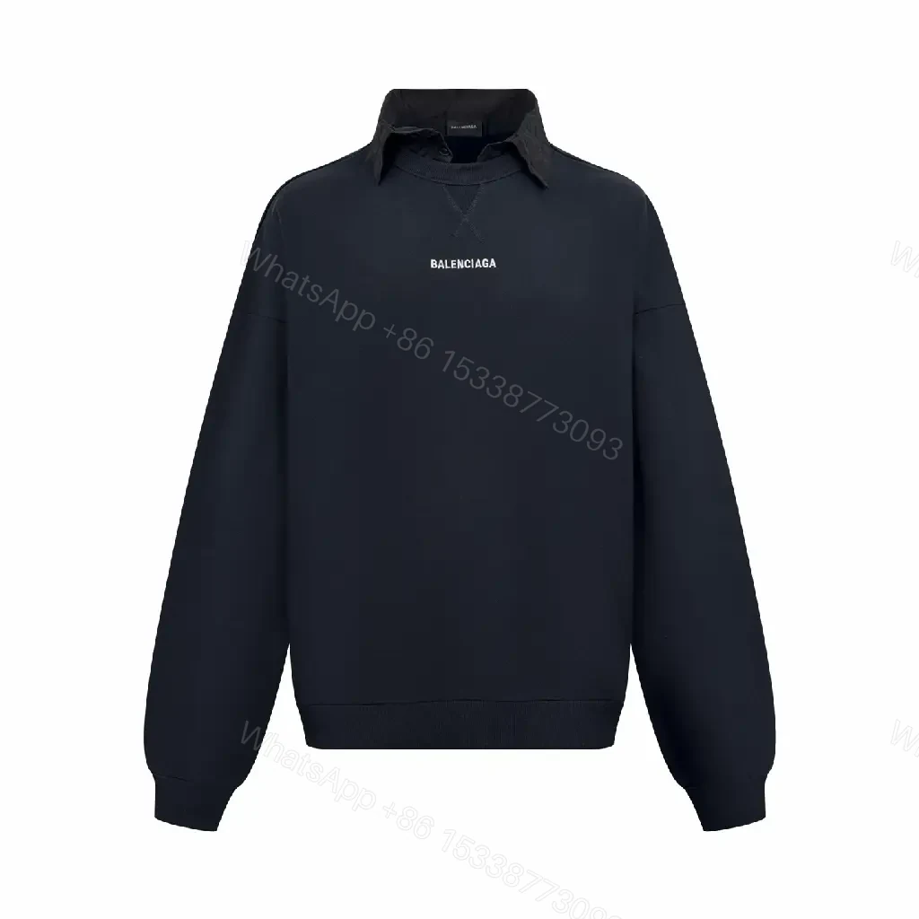 Black Cotton Minimalist Logo Collar Sweatshirt — view 1