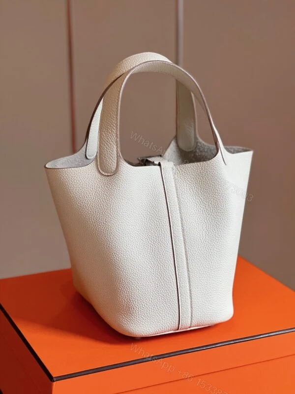 View 5 of Hermes Picotin 18 White Togo Leather Sliver Hardware