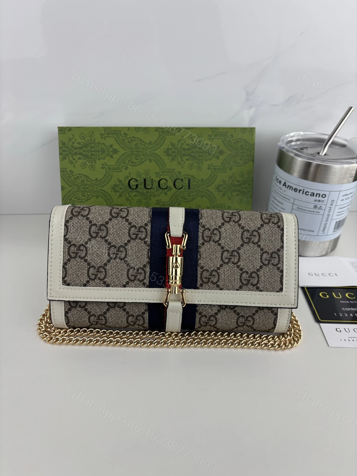 Gucci一比一女用鏈條包 白邊GG老花喬姬包氣質滿分 — view 1