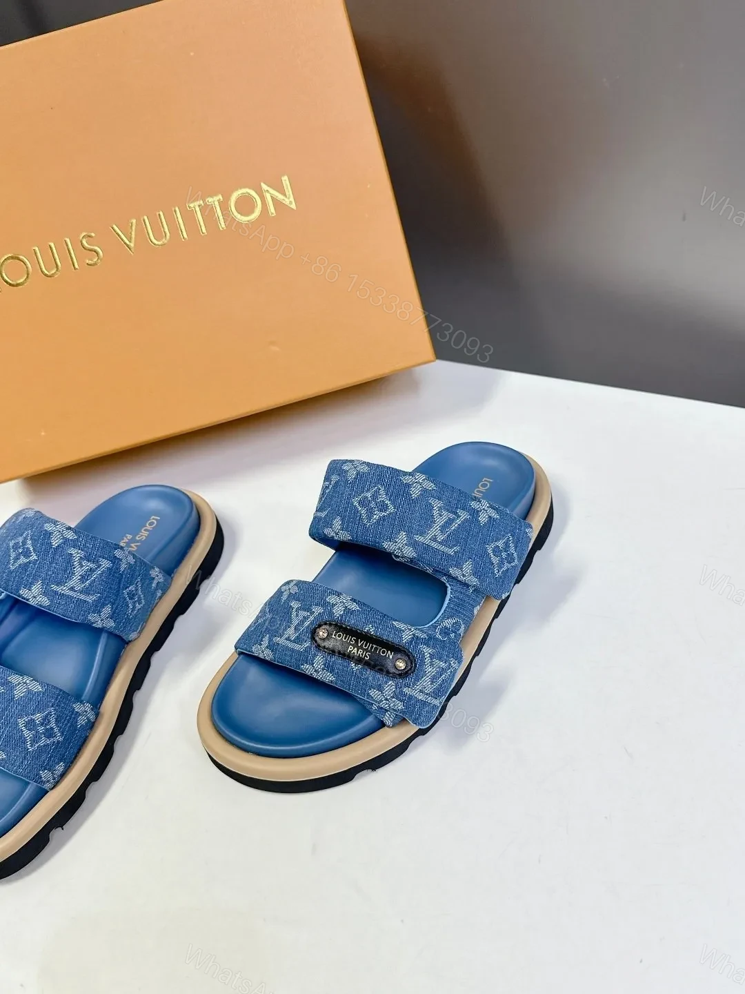 View 4 of LV Women Blue Denim Leather Sandals