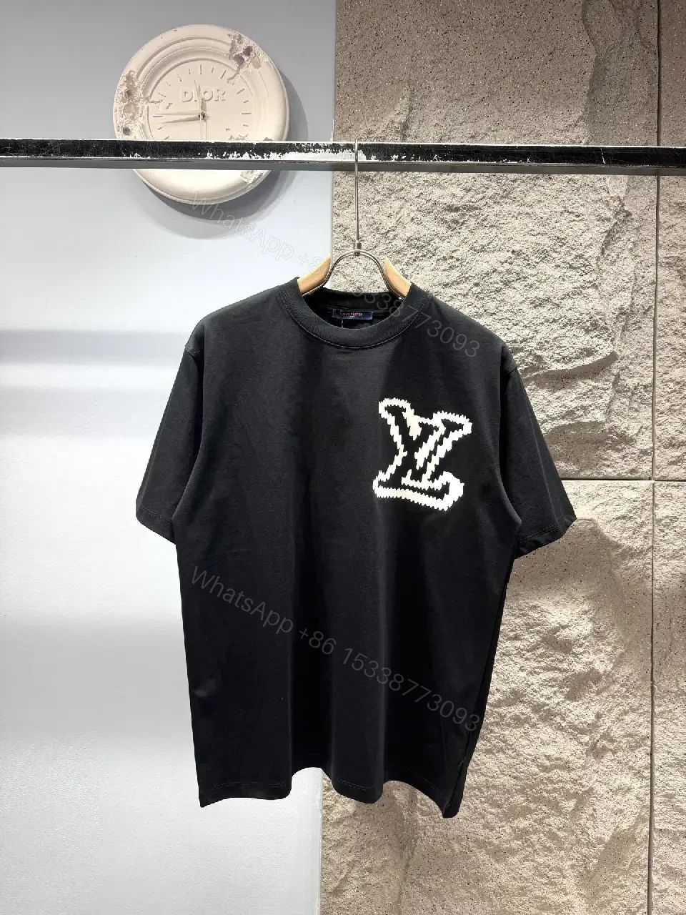 Bold Monogram Tee with LV-Stitching: Black Cotton Tee — view 1