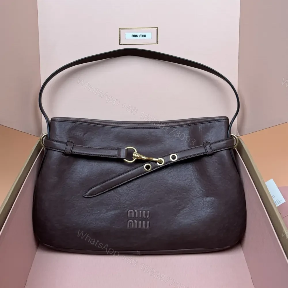高仿miumiu*Aventure系列5BC181小羊皮腋下包石楠木色中號免檢版 — view 1