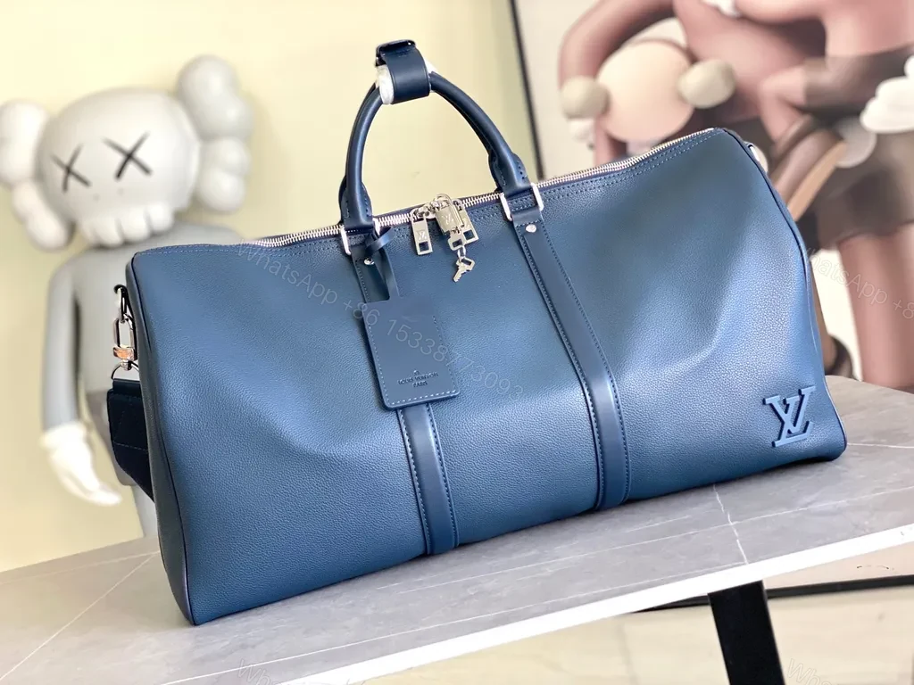 Bold Blue Duffle Bag: Pebble Leather-Inspired Luxury Carryall — view 1