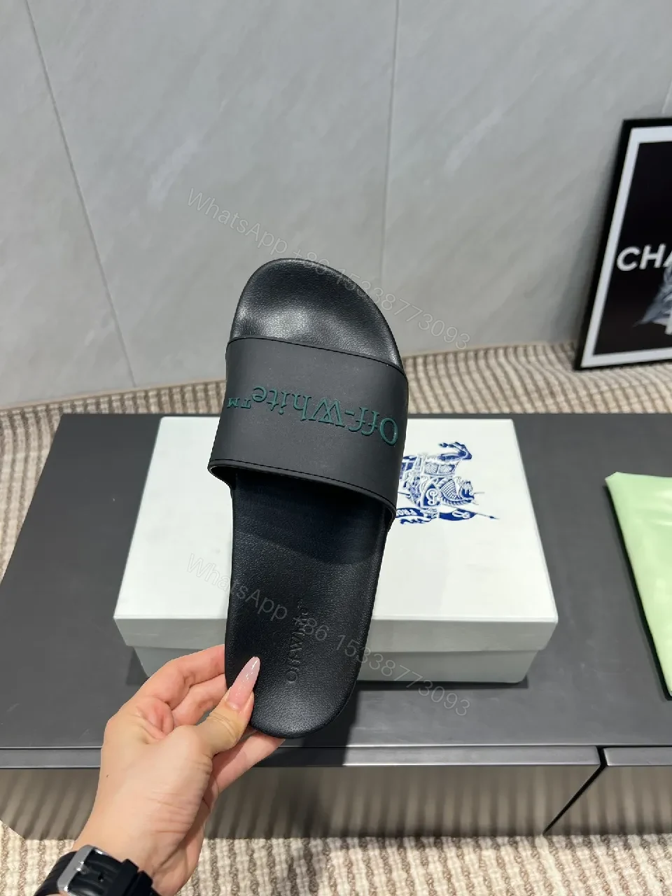 View 2 of Premium Black Slide Sandals – Subtle Logo Comfort
