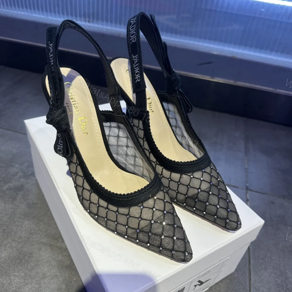 View 2 of 高仿Dior*JAdior系列KCV039尖頭露跟高踭鞋網面6.5CM黑色免檢版