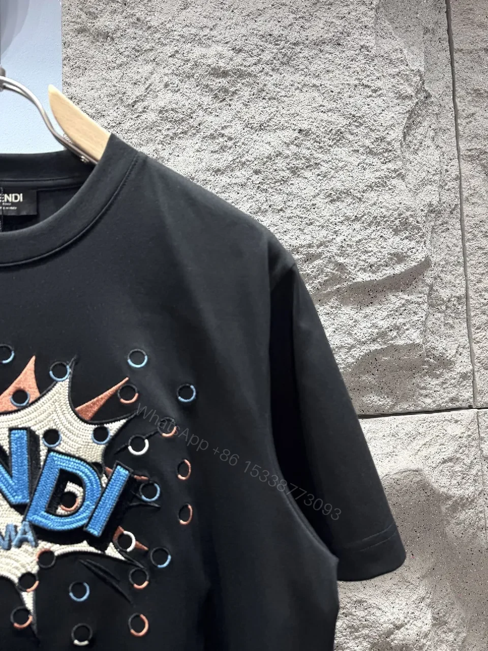 View 10 of Black Cotton Tee | Textured Graphic Streetwear Style + Bold Logo Detail