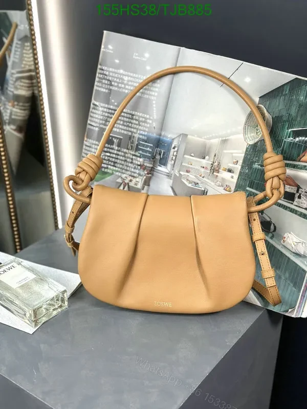 View 12 of Loewe Convertible Leather Shoulder Bag with Dark Khaki Ruched 062138