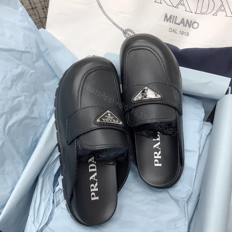 View 2 of Prada Black Leather Loafers â€” Signature Logo, Everyday Sophistication