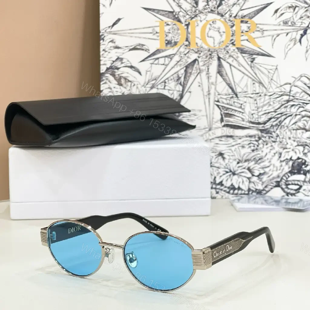 View 3 of Gold Metal Frame Round/Oval Dior Branding Sunglasses