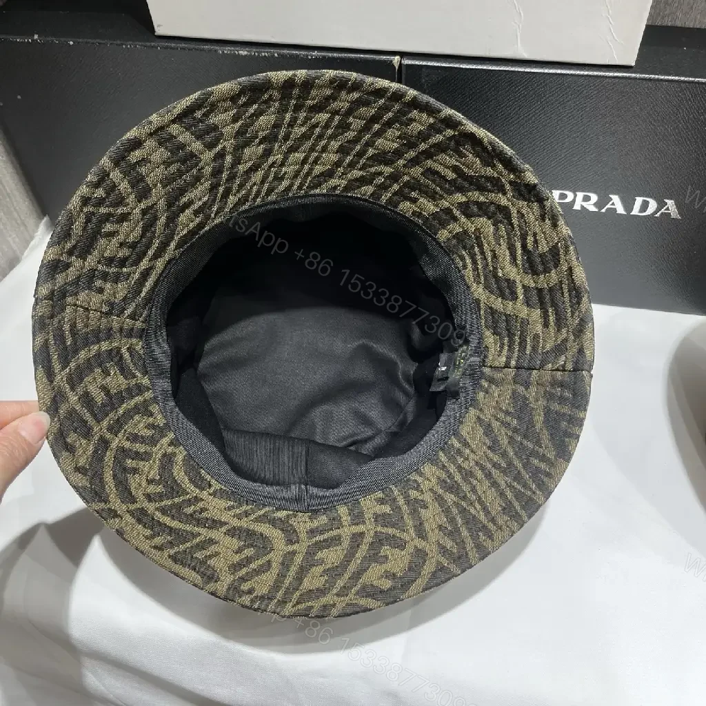 View 5 of Brown & Beige Monogram Bucket Hat – Fendi-Style Logo Crown Front