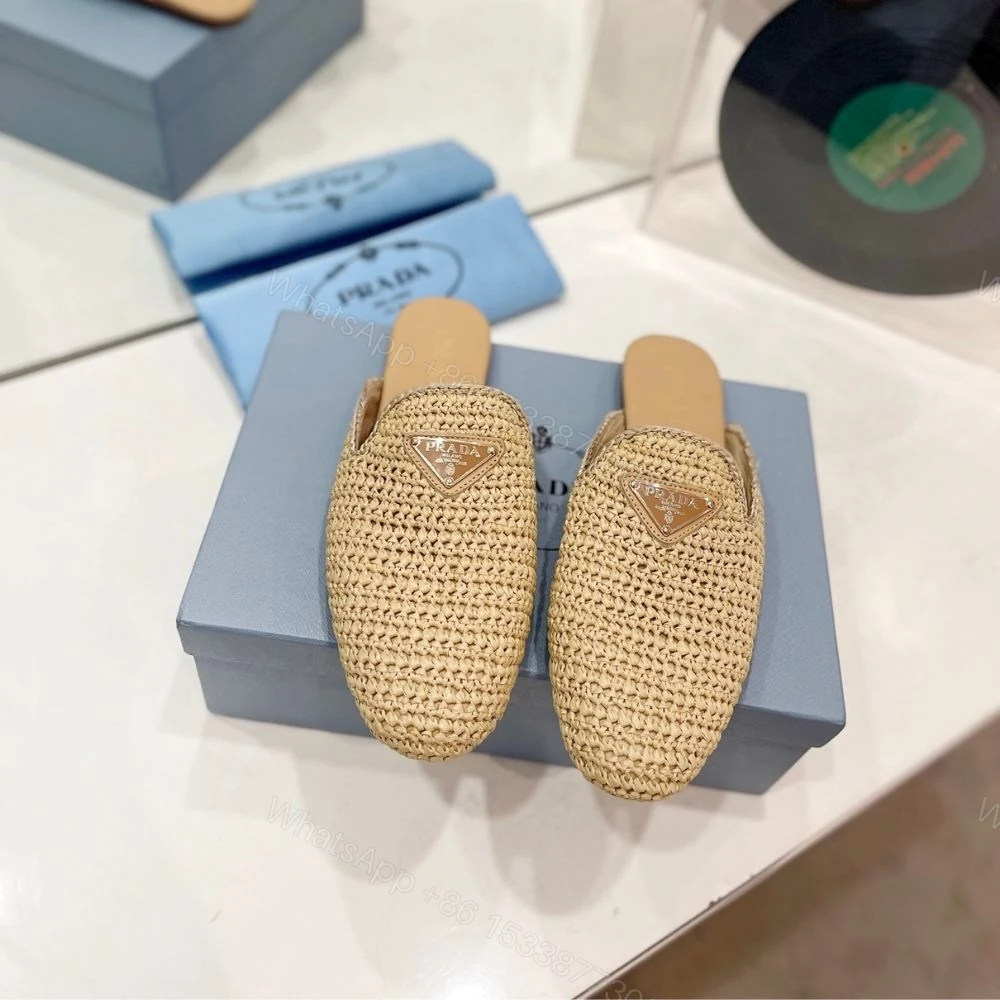 View 4 of Prada Woven Fabric Mules Natural