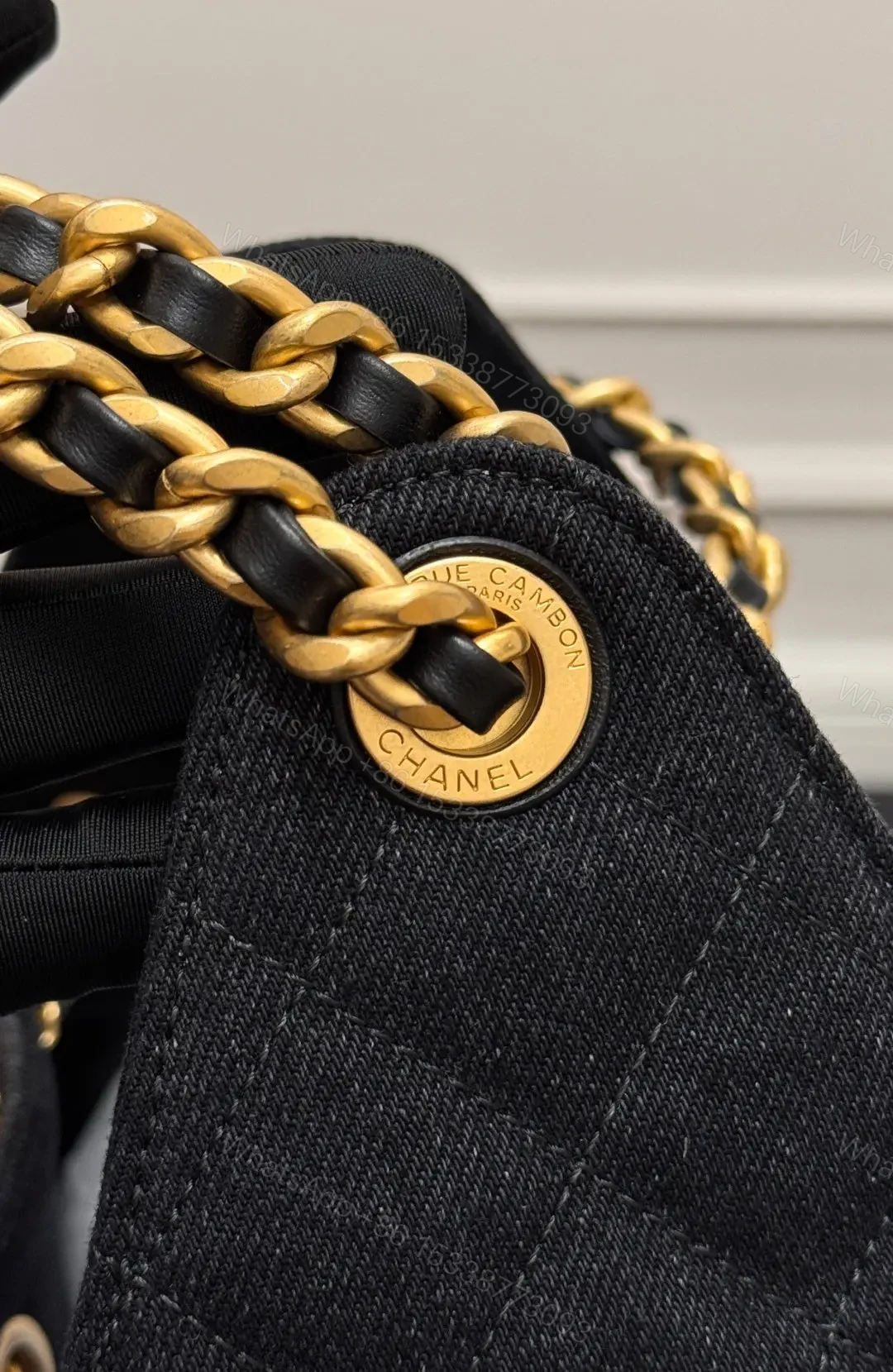 View 4 of CHANEL 25 Small IN BLACK-GRAY DENIM WITH GOLD HARDWARE