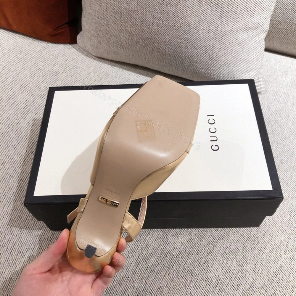 View 5 of Gucci Ankle Buckle Strap Sylvie Chain Sandals In Gold
