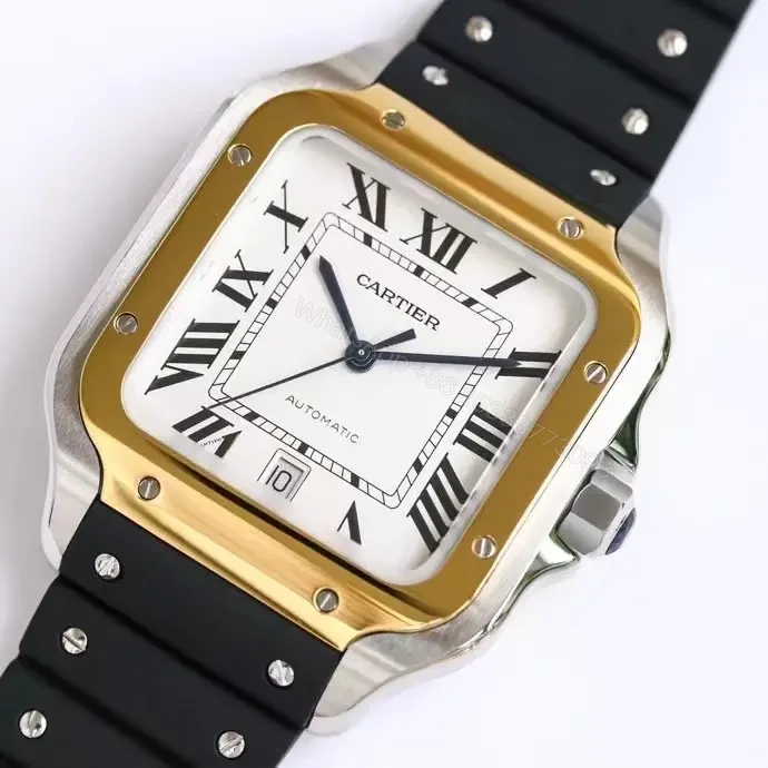 View 2 of Cartier super clone Santos Two-Tone White Dial Black Rubber Strap 40MM Premium WSSA0006