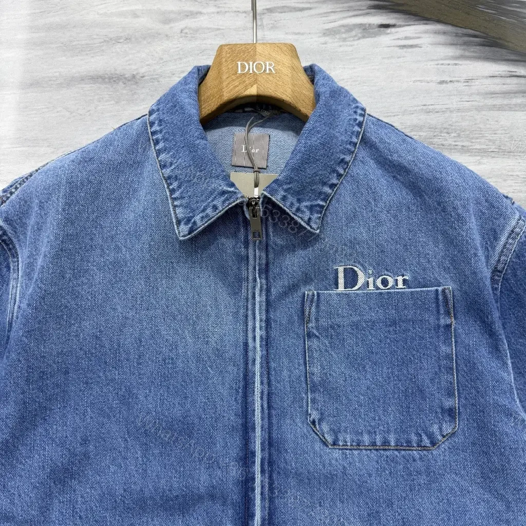 View 5 of Denim Zip Jacket with Embroidered Accent: Modern Luxe