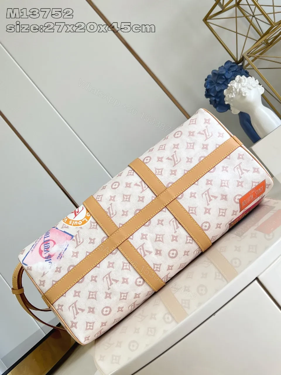 View 2 of Patchwork LV-Inspired Travel Satchel - Bold, Luxe, Durable