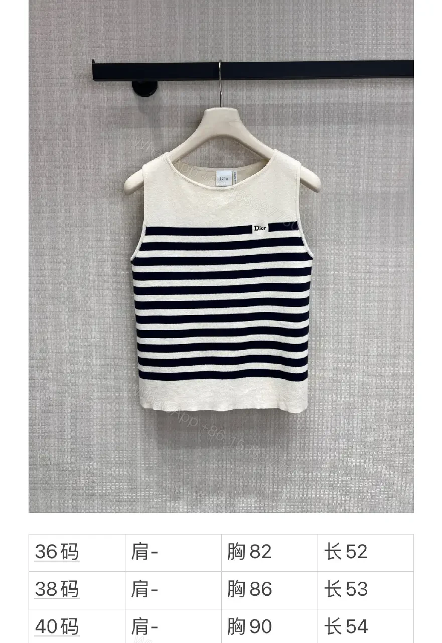 View 9 of White Navy Stripe Sleeveless Knit Tank Top - Dior Logo Patch Upgrade