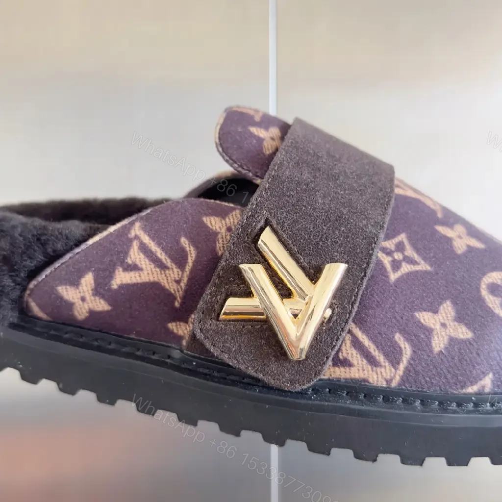 View 4 of Purple Suede-Trim Mules: Plush-Lining Comfort, Monogram Edition