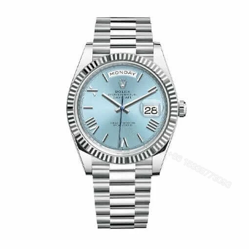 Rolex Day-Date 228206 Super Clone: 40mm Platinum Ice Blue Grooved Dial — view 1