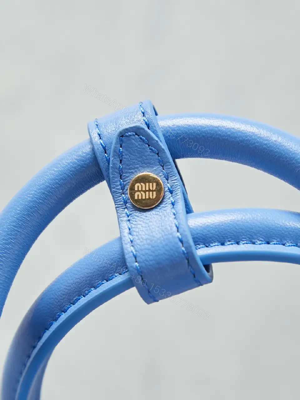 View 6 of Bright Blue Quilted Structured Satchel with Top Handles Analogous to Miu Miu-style Gold Hardware Bag