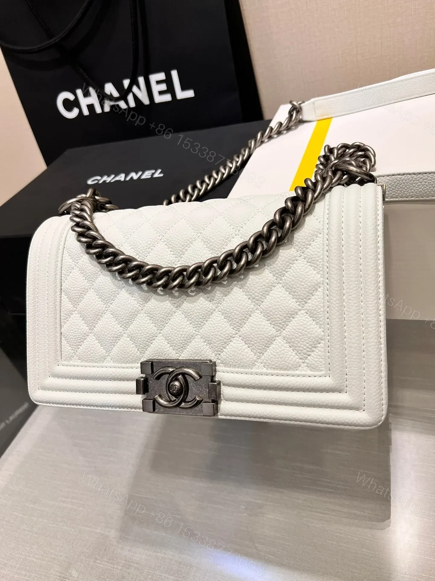 View 7 of BOY BAG MEDIUM 25 WHITE CAVIAR RUTHENIUM HARDWARE
