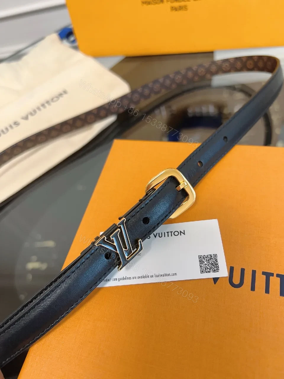 View 2 of Refined Black Leather Belt with Gold Buckle – Modern Luxury Style