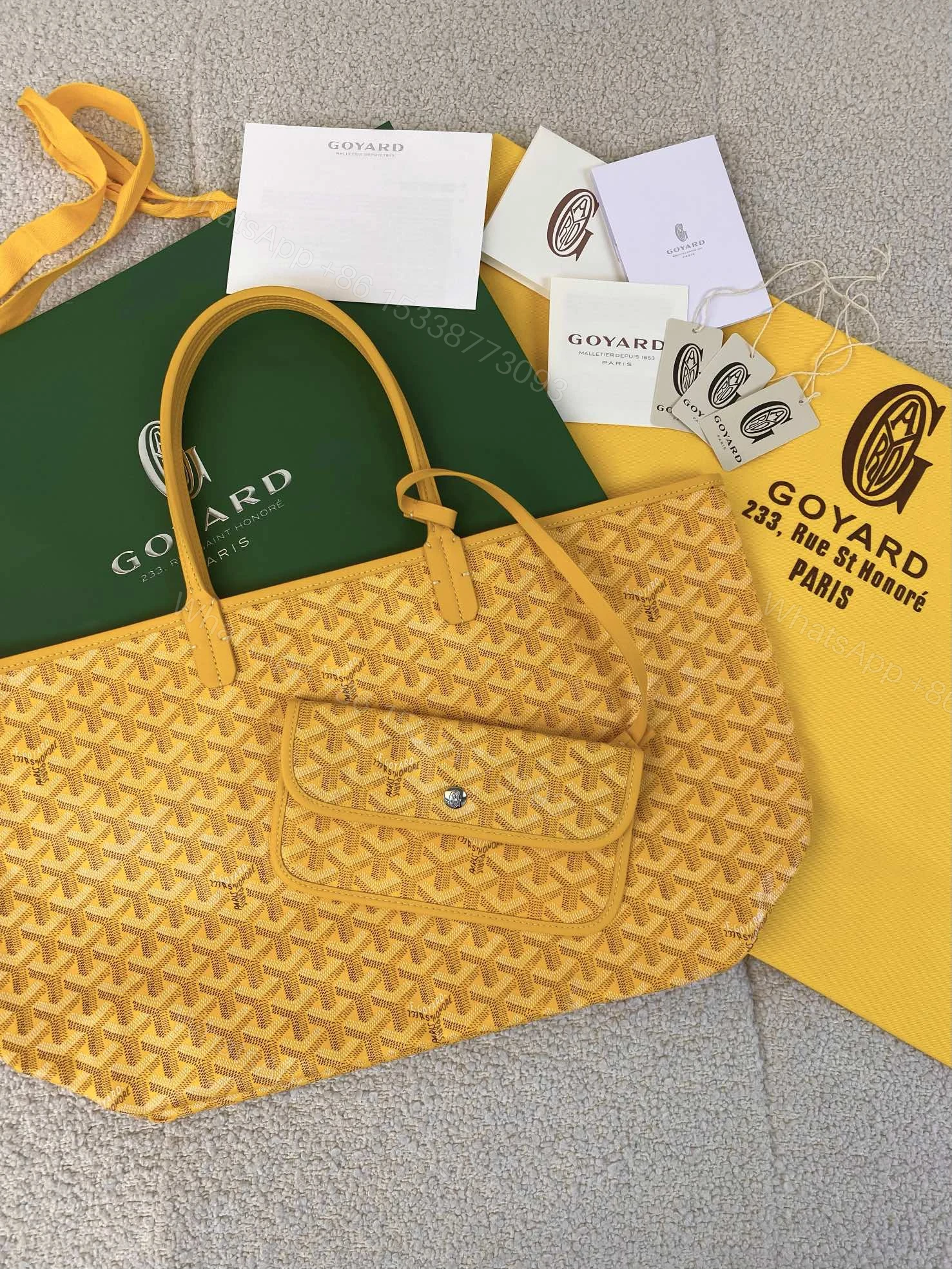 View 3 of Goyard Yellow Goyardine Canvas & Chevroches Calfskin Saint Louis PM Tote