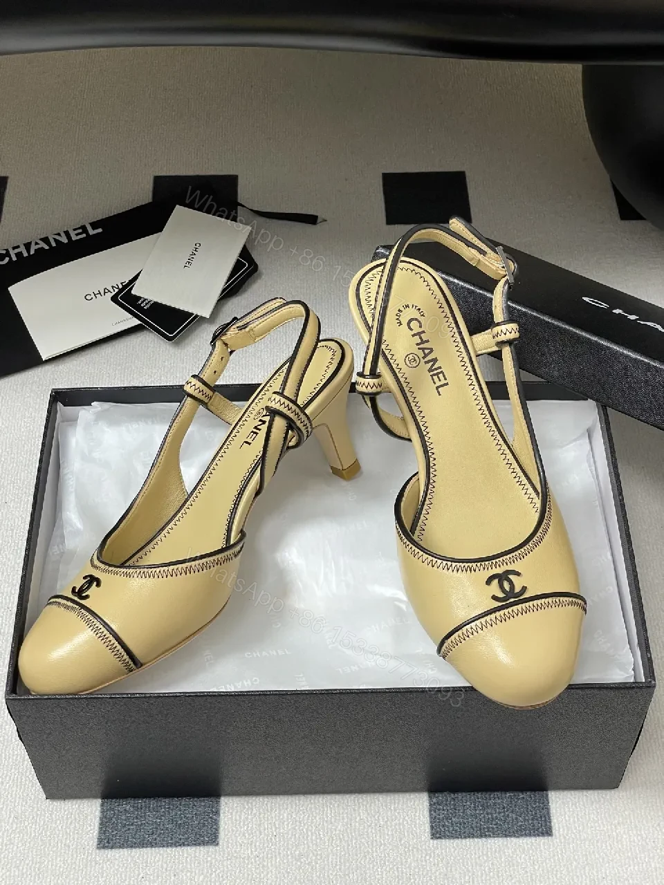 View 4 of Champagne Leather Slingback Heels: Minimalist Luxury Comfort