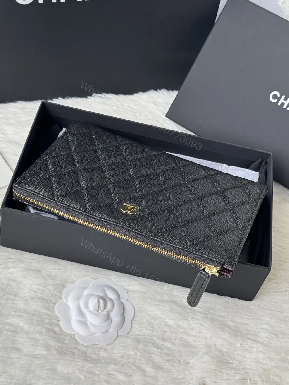 View 9 of Quilted Black Leather Wallet with Gold Hardware Luxe