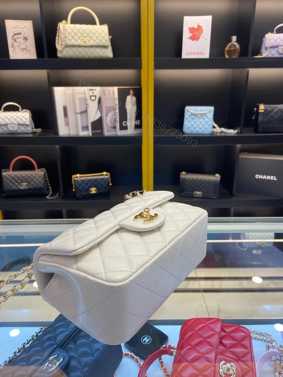 View 8 of Chanel Handle Charm Like Auth Handbags Lock Gold Demi White 20x12cm