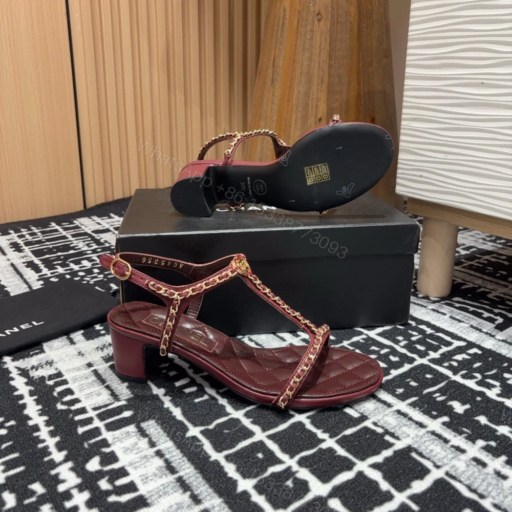 View 9 of 高仿Chanel*25C系列G36122A小羊皮中踭涼鞋紅色5CM免檢版