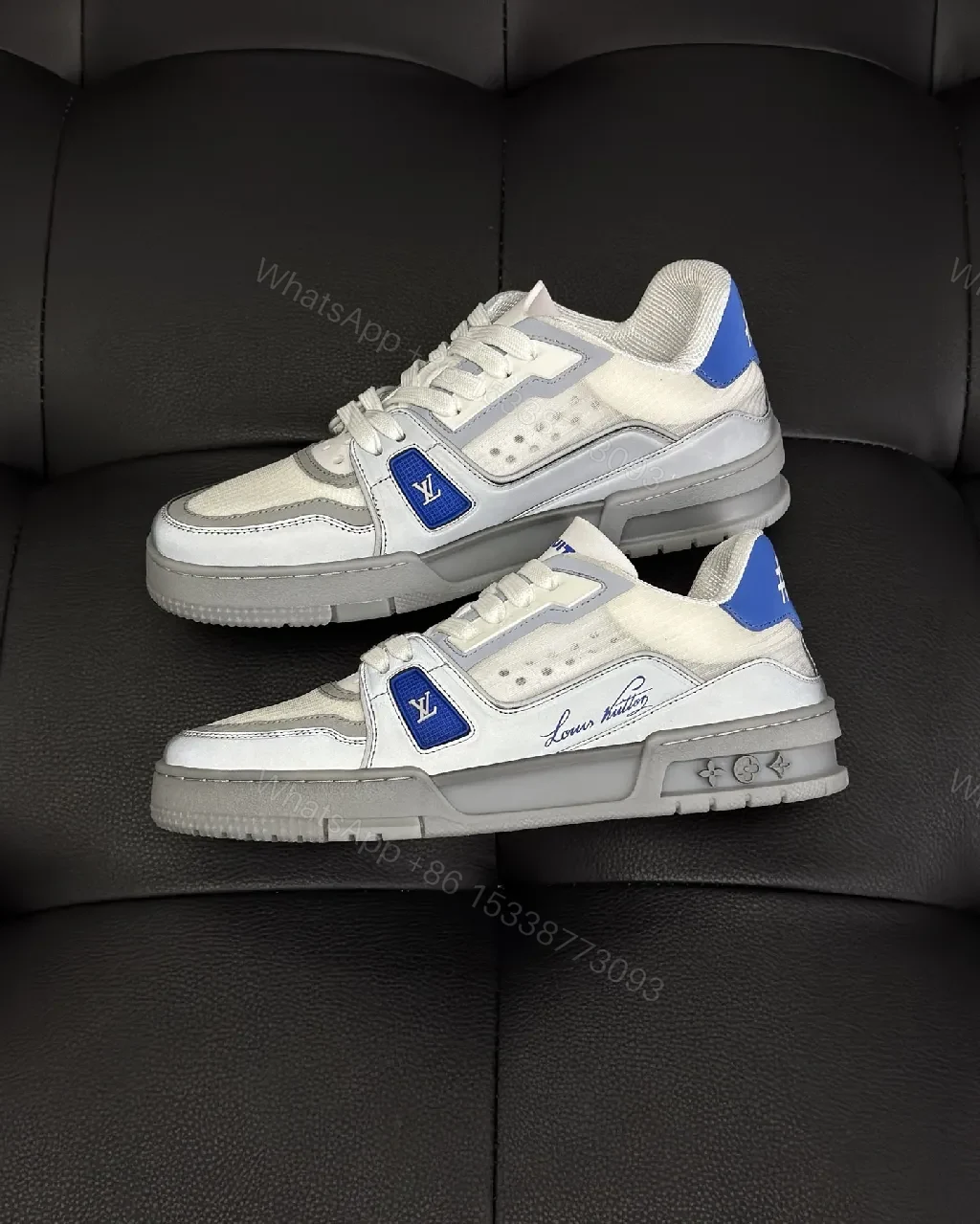 View 7 of White & Periwinkle Leather-Top Sneaker: Modern Comfort Style