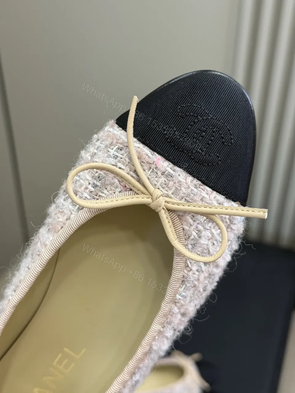 View 3 of Tweedy Black Cap-Toe Ballet Flats - Textured Comfort Luxury