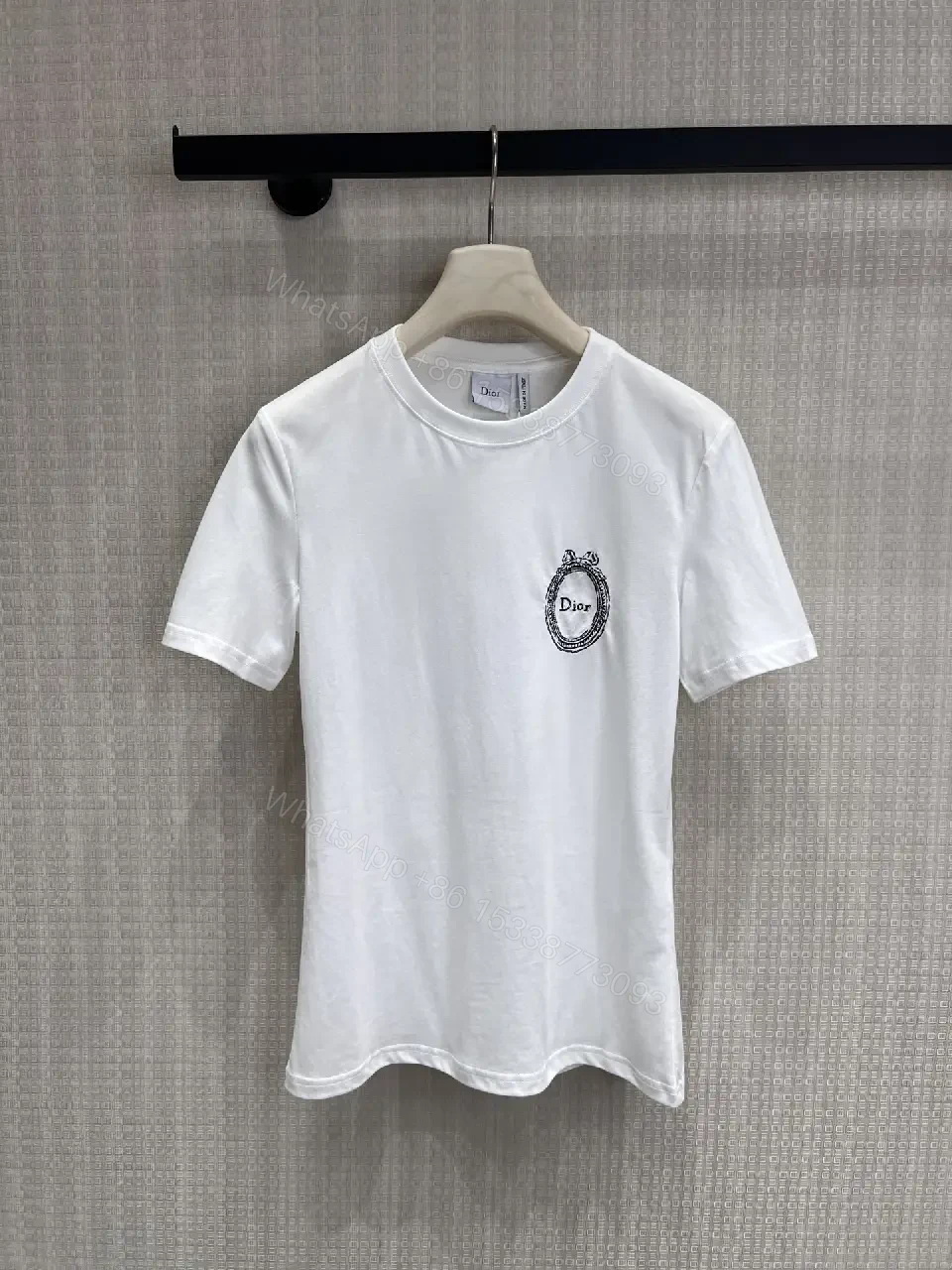 View 5 of White Cotton T-Shirt Dior Circle Logo Design Classic Tee